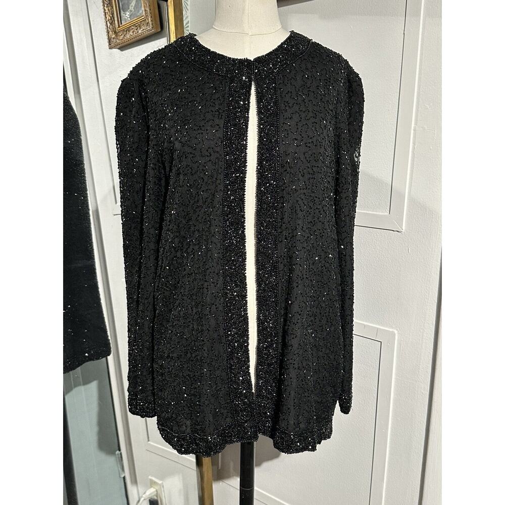 Vintage 80s STENAY Beaded Silk Evening Jacket Sz Medium Special Occasion Wedding